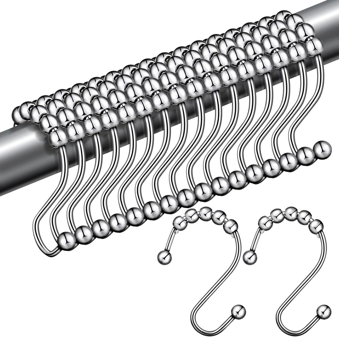 Hotop Stainless Steel Shower Curtain Hooks Rust Resistant Shower Curtain Hook Ring Bathroom S Shaped Hook Hanger for Kitchen Utensils, Shower Curtain, Clothes, Towels (24 Pieces)