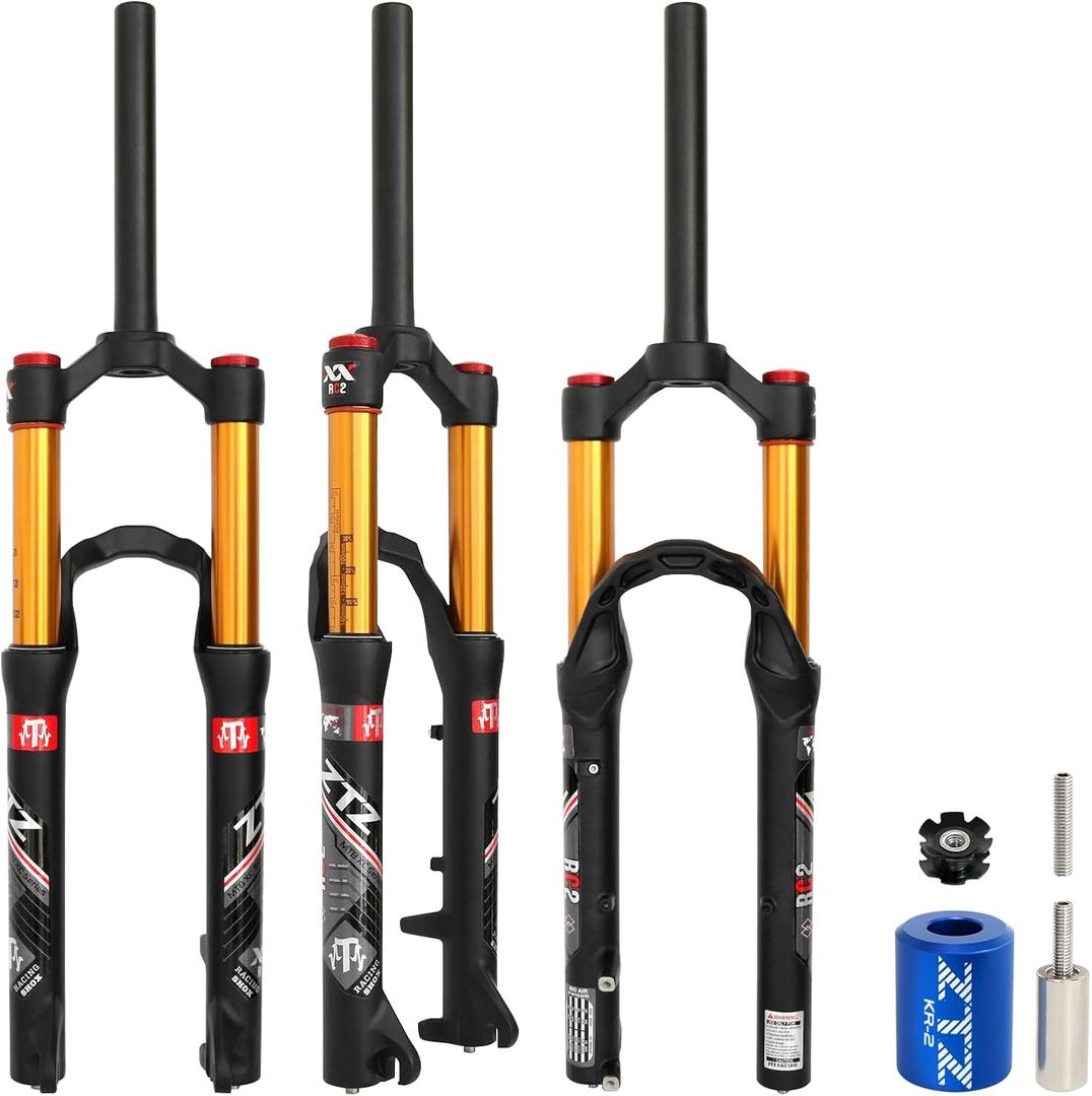 20/24 inch Bike Suspension Air Fork-120/140mm Travel, 100mm Hub Spacing, 1-1/8" Straight Tube Manual Lockout QR 9mm MTB Front Forks, Max 2.5" Tires