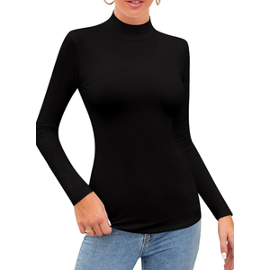 SHEIUGU Women’s Mock Neck Turtleneck Long Sleeve T Shirt Top Slim Fit Layering Tops Tee(Long Sleeve Black-XX-Large)