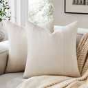 ZeeMart Linen Checked Throw Pillow Covers Set of 2, 20x20 Inch Allover Grid Ivory, Farmhouse Decorative Double Sided Grid Embroidered Couch Pillow Cases Off White Cotton Linen Cushion Covers