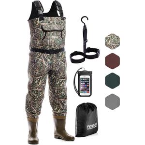 Foxelli Chest Waders, Waterproof 4mm Neoprene Hunting & Fishing Waders for Men & Women with Boots (12, Camo)