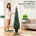 Artificial Trees for Outdoors, BUZIGUBY Artificial Cedar Topiary Trees, 5FT Topiary Trees Artificial Outdoors for Porch, Dense Arborvitae Tree for Front Door Patio Deck Balcony Yard Decor, 2 Pack