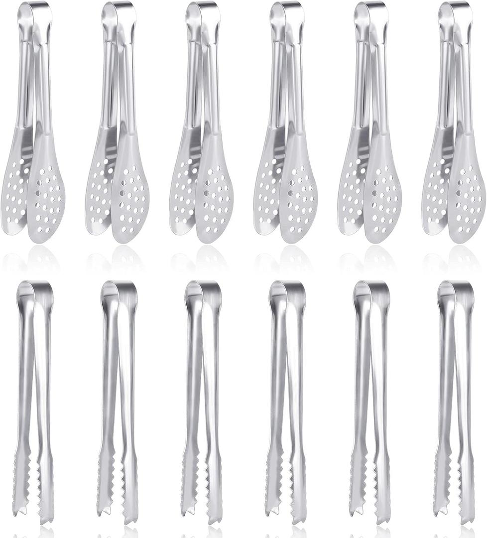 12 Pack Premium Small Serving Tongs, Dmoera Mini Stainless Steel Appetizer Tongs, 5Inch,5.2Inch(12.7cm)