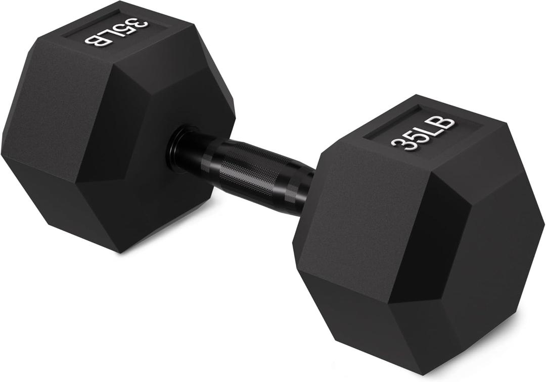 Fitvids Rubber Encased Hex Dumbbell, Hand Weight with Anti-Slip Cast Iron Grip for Strength Training, 35 LB
