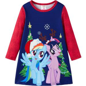 My Little Pony Girls A Line Long Sleeve Skirt Dress Unicorn Graphic Cute Fall Winter Outfit for Baby Toddler Kids 2-6 Years (3T, Twilight Sparkle-deep Blue)