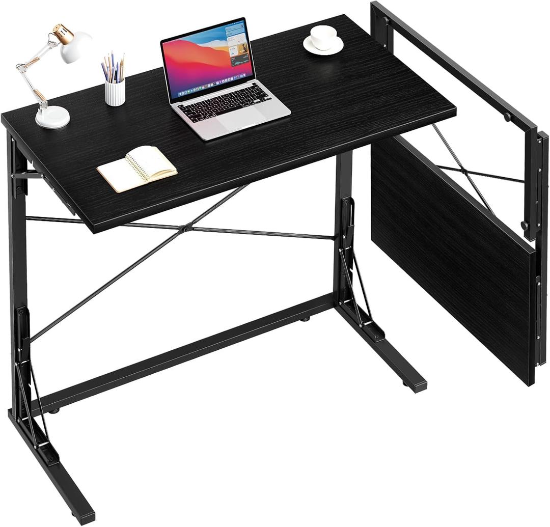 Vantic 31.5" Folding Desk, Foldable TV Tray Table for Eating on Couch, Extra Large TV Dinner Trays, Portable Fold Computer Writing Desk Table for Home Office, Black