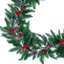 6FT Christmas Garland with Lights,Battery Operated 25 LED 9 Modes with Pine Cones Red Berries Branches Garland Christmas Decorations for Indoor Outdoor Home, Perfect for Festive Xmas Decor