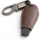 Leather for Dodge Ram Charger Durango Grand Caravan Journey Challenger Remote 3 Buttons Key Case Holder Cover Fob Chain (Brown)