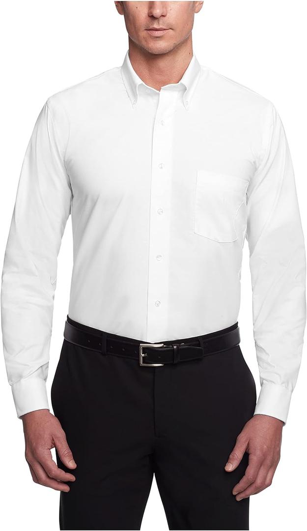 Van Heusen Men's Dress Shirt Regular Fit Oxford Solid (17.5"-18" Neck 34"-35" Sleeve, White)