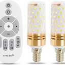 Smart Led Corn Light-Bulb with Remote-Control E14 9W Light Bulbs Adjustable Color Temperature (Warm/Cool) and Brightness, 2 Pack (2 Bulbs + 1 Remote)