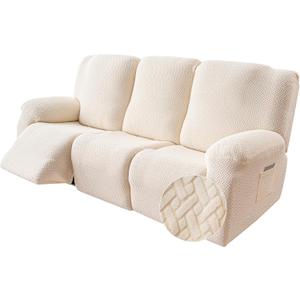 Genina Recliner Sofa Cover Stretch Couch Covers, Sofa Slipcover for Reclining Couch Thick Jacquard Furniture Protector Washable (Beige, 3 Seat)
