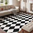 5x7 Washable Checkered Rugs for Bedroom, Black and White Area Rug for Living Room, Geometric Faux Wool Carpet for Kids, Girls, Boys Playroom, Dorm, Nursery, Dining Room, Kitchen, Non Slip,