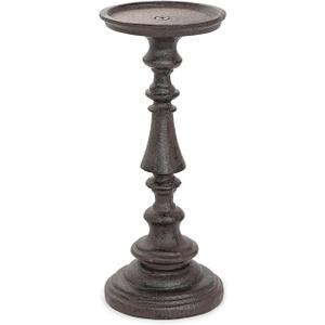 Sungmor Rustic Cast Iron Pillar Candle Holder, 9.6" Tall Vintage Candlestick Holders, Table Centerpiece Metal Candle Holder, Farmhouse Candle Stand for Fireplace Shelf Home Decor
