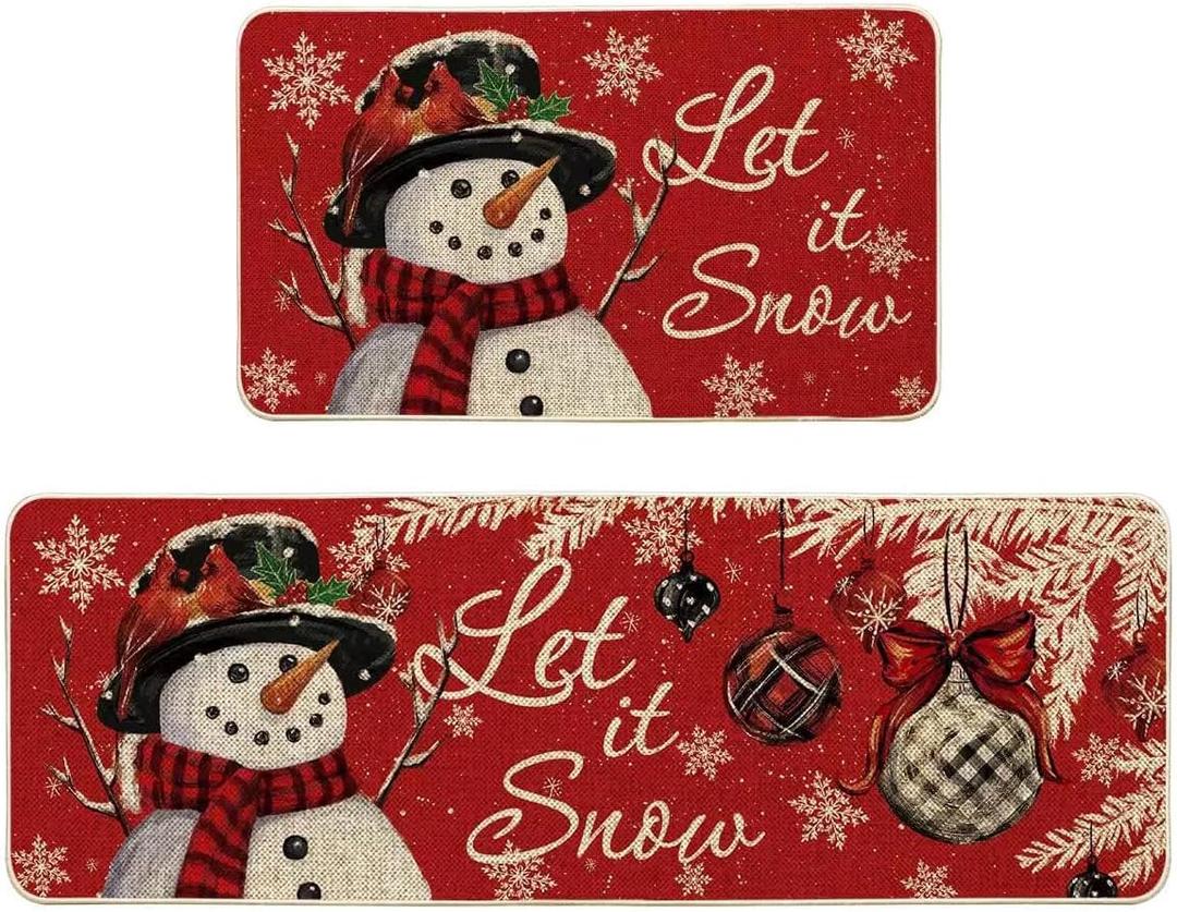 Christmas Kitchen Rugs Set 2-Piece, Kitchen Rugs Non Slip Washable Rugs with Holiday Designs for Kitchen Door and Sink Area, 17x47 & 17x29 Inch (Snowman)