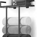 Towel Racks for Bathroom Wall Mounted, Xstydes Metal Towel Holder with Wooden Shelf for Folding Large Towels, Towel Storage for Small Bathroom Organizer Decor or RV Camping, Black