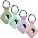 4 Pack Holder Case Compatible with Tile Mate 2022 2024 Tracker, Anti-Scratch Finder Protective Cover for Tile Tracker with Key Ring, Silicone Tile Keychain for Pets,Keys(Cyan Green Pink Purple)