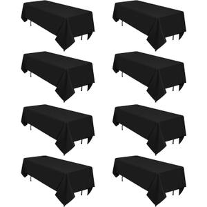 8 Pack Black Tablecloths 60 x 102 Inch Rectangular Table Cloths for Rectangle Tables 6ft, Wrinkle Resistant Black Table Cloth Washable Polyester Fabric for Buffet Wedding Party Banquet