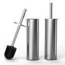 Toilet Brush and Holder Set, 1 Pack Stainless Steel Toilet Bowl Brush with Lid, Rust Proof Toilet Cleaner Brush with Caddy, Durable Bristles, Splash Proof, Ideal for Bathroom (Brushed Nickel)