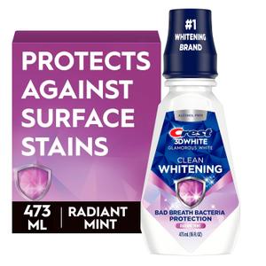 Crest 3D White Glamorous White Alcohol Free Multi-Care Whitening Mouthwash, Hydrogen Peroxide Mouthwash, Arctic Mint, 16 fl oz (473 mL) - Pack of 4, Crest Mouthwash
