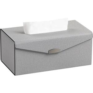 PU Leather Tissue Box Cover Rectangle, Foldable Tissue Box Holder for Home, Office, Bathroom (Grey, 4.3 inches high)