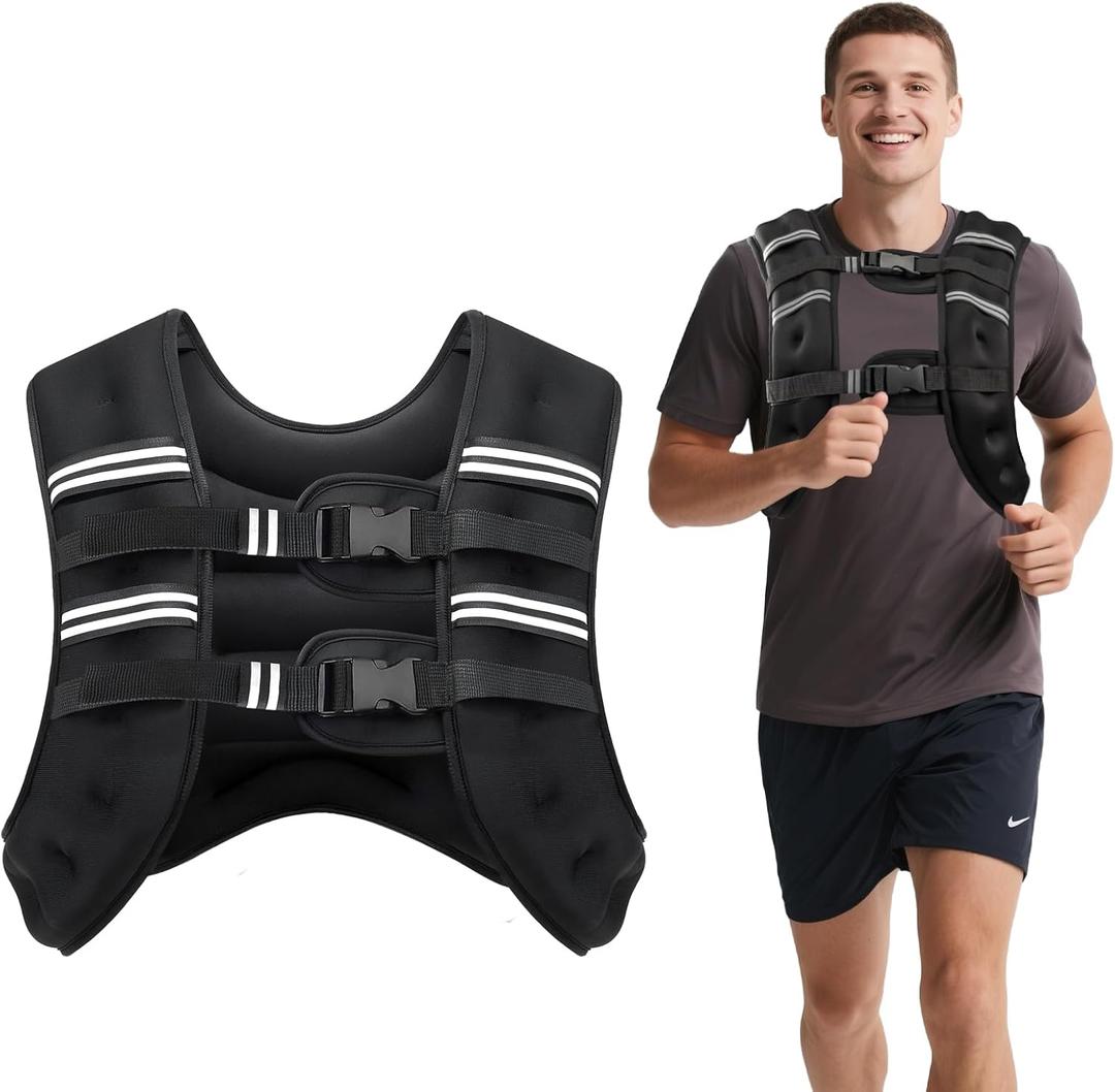 Ragebby Weighted Vest, 16lb for Men, Women with Reflective Stripe, Weight Vests Adjustable for Workout, Strength Training, Running, Fitness, Muscle Building, Weight Loss, Black