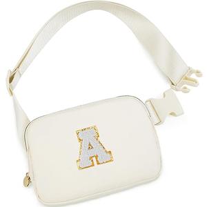 2025 Graduation Gifts for Her Women Girls, Personalized Belt Bag Waist Packs Trendy Fanny Pack Crossbody Bags, Initial White A, Cream Bag