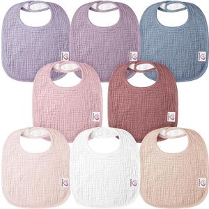 Bearmoss Muslin Baby Drooling Bibs 8 Pack, 100% Cotton Square Adjustable Bandana Bibs Gift for Baby Girls Boys Teething Drool (One Size, Summer Berry)