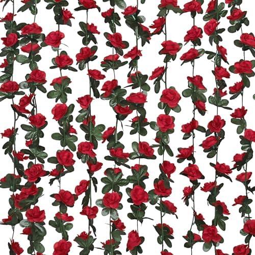 MARTINE MALL Rose Flower Garland, 5 Strands 41Ft Vines for Room Decor, Red Rose Floral Garland for Birthday, Wedding & Party,2 Pack