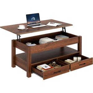 Rolanstar Coffee Table, Lift Top Coffee Table with Drawers and Hidden Compartment, Retro Central Table with Wooden Lift Tabletop, for Living Room,Espresso, 39.4"