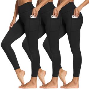 3 Packs Leggings with Pockets for Women, Soft High Waisted Tummy Control Workout Yoga Pants (Large-X-Large)