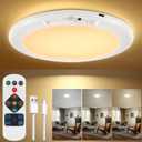 Battery Ceiling Light Fixture with Remote &Motion Sensor 2 in 1, Wireless Bathroom Ceiling Light Shower Light Rechargeable,3Lighting&Dimmable, Magnet Mount LED Closet Light for Bedroom Stairs Garage