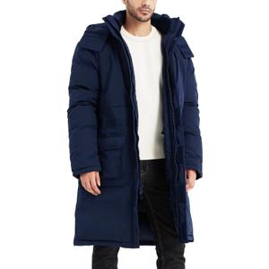 Men's Extra Long Parka Winter Coats Hooded Puffer Jacket Heavy Warm Water-resistant Outerwear Cold Weather (4X-Large, Navy)
