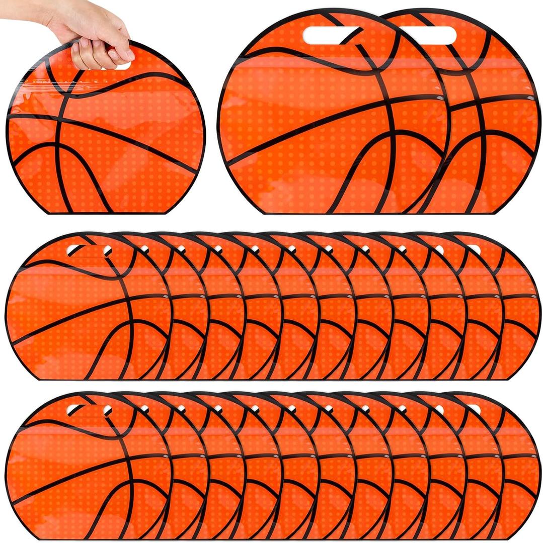 Hooqict 25pcs Basketball Goodie Bags with Handles Reusable Sealed Basketball Gift Bags Snack Treat Candy Bag Party Favors for Kids Boys Team Gifts Sports Ball Birthday Party Supplies