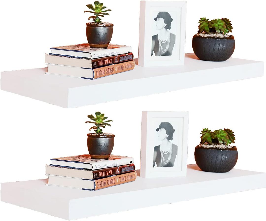 SISHHOME Floating Shelves 24 x 12 x 2 inches Set of 2,Large Wide Panel Hanging Wall Shelf for Kitchen Room,Study Room,Bedroom,Barthroom