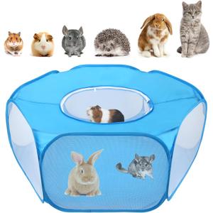 Rypet Collapsible Small Animal Cage Tent, Breathable Fabric Guinea Pig Playpen with Cover, Transparent Hamster Playpen Portable Pet Yard Exercise Fence for Reptile Rabbit Chinchilla Hedgehog(Blue)