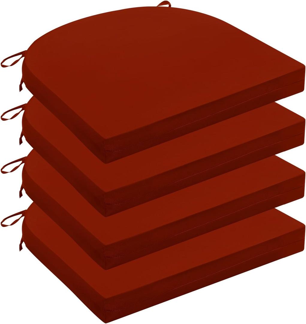 Outdoor Chair Cushions for Patio Furniture - Patio Chair Cushions Set of 4 - Water Resistant Round Corner Outdoor Seat Cushions 17"X16"X2", Brick Red