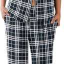 Ekouaer Women Pajamas Set Button Down Sleepwear Short Sleeve Nightwear with Long Pants Soft Pjs Set (B_black Plaid) Small