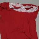 Women Y2K Lace Trim Crop Top Casual Short Sleeve Square Neck Ruffle Hem Baby Tee Cute Solid Color Slim Fit Shirt (Small, Red)