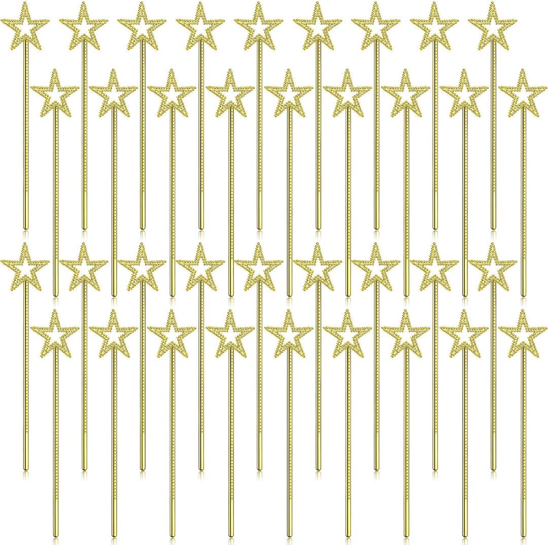 Meanplan 36 Pcs 13 Inch Fairy Wands Princess Magic Star Wands Fairy Angel Witch Sticks Fairy Costume Accessories for Women Girls Kids Halloween Costume Cosplay Party Prop(Gold)