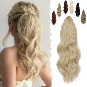FELENDY 16" Ponytail Extension Long Curly Wavy Ponytails Clip in Claw Hair Extension Pony Tails Natural Looking Synthetic Hairpiece for Women Light Blonde Mix Bleach Blonde