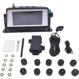 RV TPMS Tire Pressure Monitoring System - Monitor + 10 Anti-Thief Sensors + Booster EEZ-RV-TPMS10B EEZTire-TPMS10ATCB (0-210 PSI -4~185)