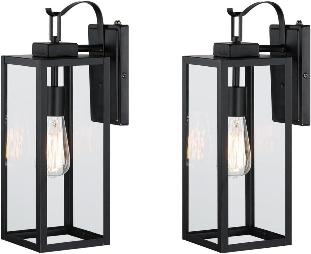 WISBEAM 18 inch Dusk to Dawn Outdoor Lights for House, 2 Pack Black Exterior Lighting Fixture, Modern Porch Lights for Outside, Metal Construction with Clear Glass, 17.75in 2 Pack