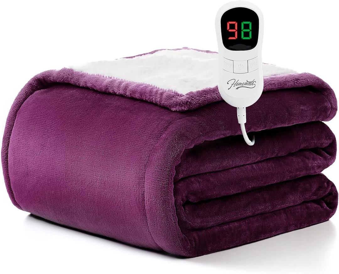 Homemate Electric Heated Blanket Full Size - 72"x84" Heating Blanket Full Size 1/2/4/6/8 Hours Auto-Off 10 Heat Level Over-Heat Protection Flannel Sherpa ETL Certification (05 - Purple)