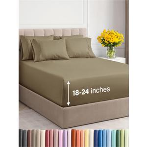 Extra Deep Queen Sheet Set - 6 Piece Breathable & Cooling Sheets - Hotel Luxury Bedding Set w/18-24 Inch Extra Deep Pockets - Easy & Secure Fit - Super Soft, Wrinkle Free & Comfy - Khaki, Queen Size