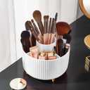 Makeup Brush Holder Organizer,360 Rotating Makeup Brush Organizer,5 Slot Make up Brushes Cup for Cosmetics, Nail Polish, Art Supply, Bathroom Vanity Desktop Organizer - White
