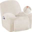 H.VERSAILTEX Recliner Chair Covers Velvet Recliner Cover 1 Piece Slip Covers for Sofas/Couches Washable Reclining Chair/Furniture Protector for Kids, Pets(Recliner, Ivory)