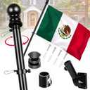 Mexico Flag with Poles for Outside House, 6ft Aluminum No Tangle Spinning Flag Pole, 180 Multi- Position Mounting Bracket, 3x5 ft Nylon Mexican Flag, Wind Resistant Rust Free Kit (Black)