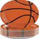Grencian 50Pcs Basketball Party Oval Paper Plates 10" x 12" Basketball Large Disposable Paper Plates for Boys Sports Themed Party Decorations Supplies