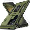 DEERLAMN Case for Samsung Galaxy S24 Ultra with Slide Camera Cover+Screen Protector (1 Pack), Rotated Ring Kickstand Military Grade Shockproof Protective Cover-Olive Green (S24 Ultra-6.8 Inch)