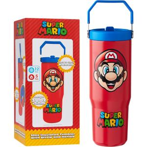 Get Trend Super Mario Tumbler Stainless Steel with Straw 30oz Kids Teens Insulated Cup with Lid Travel Mug Cups for School Sports Gifts for Kids (Red Super Mario)